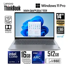 LENOVO - Laptop ThinkBook 14 G7 14" WUXGA, Intel Ultra 7 155H, 16GB DDR5, 512GB SSD, Windows 11 Pro Español