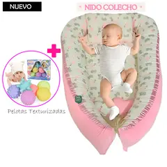 GENERICO - Nido Colecho para Bebe Rosado +Pelotas Texturizadas 6 Pz