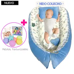 GENERICO - Nido Colecho para Bebe Azul +Pelotas Texturizadas 6 Pz