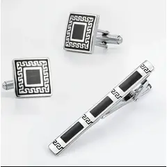 GENERICO - GEMELOS CON PISA CORBATA COLOR PLATA Y NEGRO