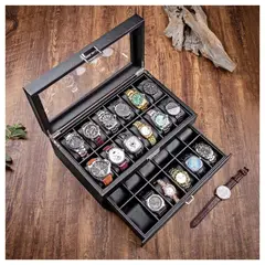 GENERICO - PORTA RELOJ PREMIUM PARA 24 UNIDADES - FIBRA DE CARBONO