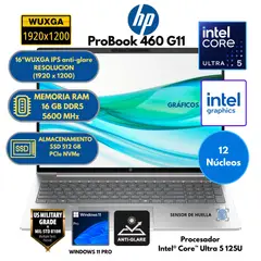 HP - Laptop Intel Core Ultra 5 (ProBook 460 G11) RAM 16 GB SSD 512 GB 16" WUXGA Windows 11 PRO