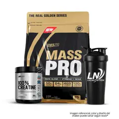 LEVEL PRO - Mass Pro 3 kg - Vainilla Crema + Creatina universe nutrition 150 g - 60 serv + Shaker