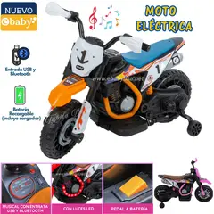 EBABY - Motocicleta a Batería recargable musical y luces Anaranjado