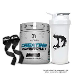 DRAG PHARMA - Creatina Dragon Pharma 300 g - Monohidratada y Micronizada + Shaker Blanco Dragon Pharma + Straps