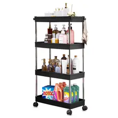 KELLER - Carrito Organizador Elegante 4 Niveles con Colgadores para Baño Negro AJ8