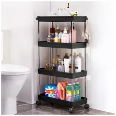 KELLER - Carrito Organizador Elegante 4 Niveles con Colgadores para Baño Negro AJ8