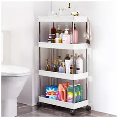 KELLER - Carrito Organizador Elegante 4 Niveles con Colgadores para Baño Blanco AJ8