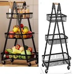 GENERICO - ESTANTE TRIANGULAR 3 NIVELES CON RUEDAS NEGRO