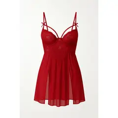 GENERICO - Sexy Lencería Mujer con Tiras de Encaje - Rojo M