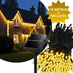 GENERICO - Tira de 100 Luces con Panel Solar 10 metros Ambar