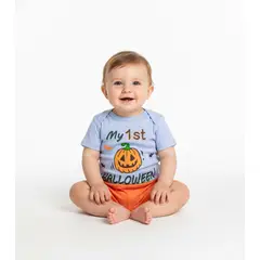 GENERICO - Conjunto Bebe Halloween Calabaza Celeste BODY + SHORT