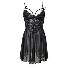 GENERICO - Sexy Lencería Mujer con Tiras de Encaje - Negro S