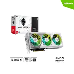 ASROCK - TARJETA DE VIDEO AMD Radeon RX 9060 XT Steel Legend OC 8GB GDDR6 HDMI DP PCI-E 5.0 Blanco