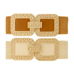 KAST PE - Cinturón elástico Daphne CREMA con hebilla dorada