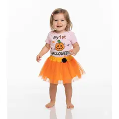 GENERICO - Conjunto Bebe Halloween Calabaza Rosado BODY + FALDA