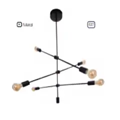 GENERICO - Lámpara de techo negro 6 luces, luminaria