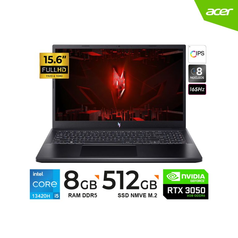 Laptop Nitro V 15 ANV15-51-53PX Core I5-13420h/15.6" FHD 165hz/8gb/Ssd 512GB/RTX 3050 6gb/Freedos