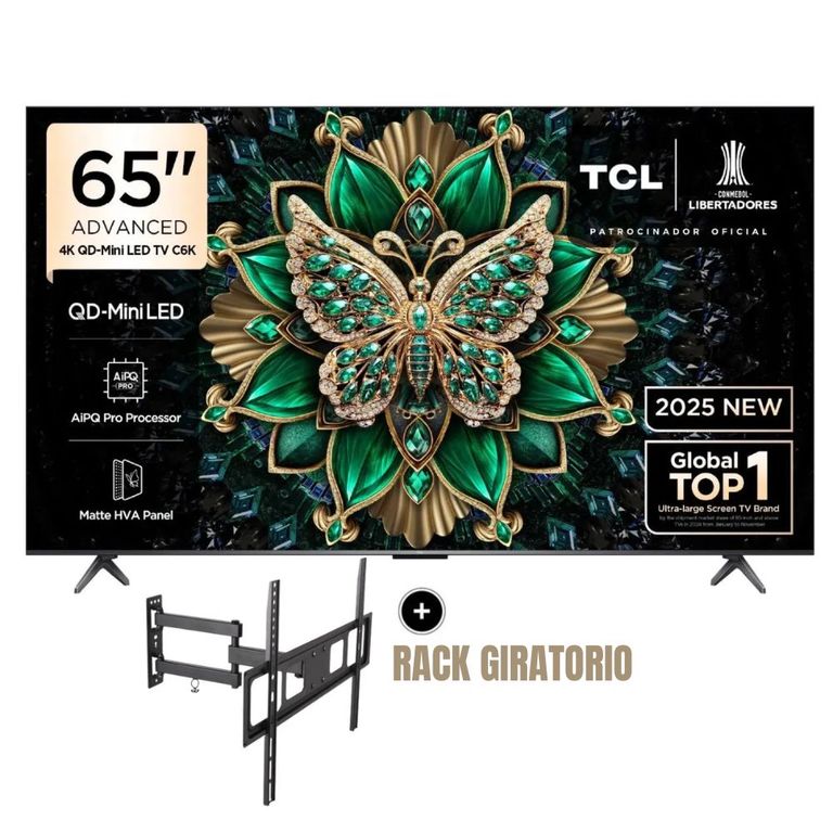 Televisor Mini LED 65 QD UHD 4K Smart Google TV 65C6K + Rack Giratorio
