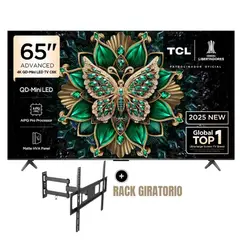 TCL - Televisor Mini LED 65 QD UHD 4K Smart Google TV 65C6K + Rack Giratorio