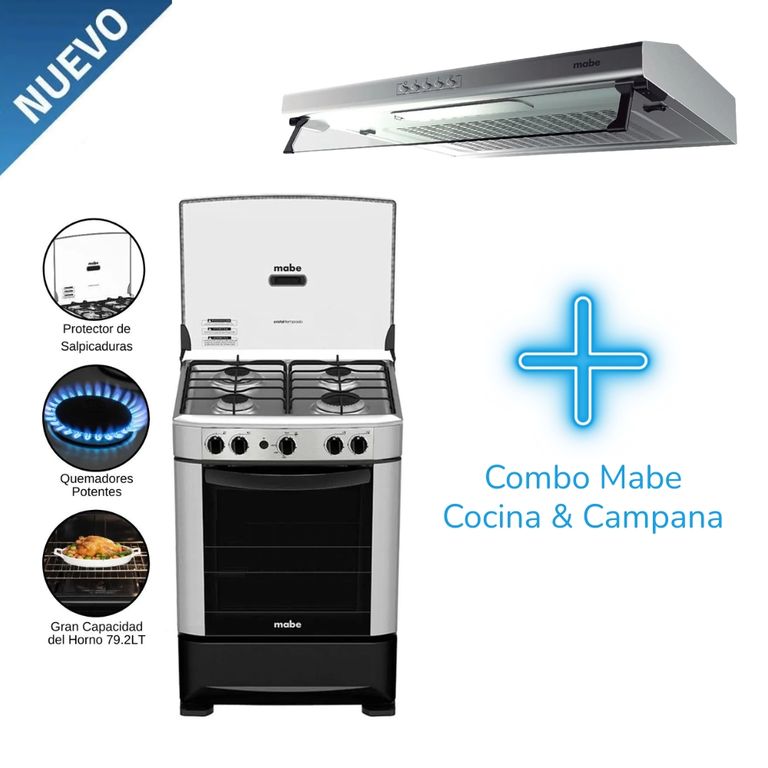 Combo Cocina a Gas 4 Quemadores CMP6014AG0 y Campana CMU6020PI0 de 60cm