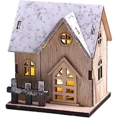 GENERICO - Casa de Madera Miniatura LED Decoración Invernal Rústica