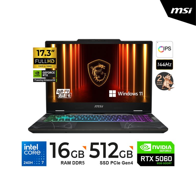 LAPTOP Cyborg 17 B2RWFKG 17.3" Intel Core ultra 7-240H 16GB/512GB/RTX 5060 8GB GDDR7/Win11/