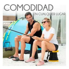 GENERICO - Banco Portátil Plegable Graduable Retráctil Plástico Amarillo Taburete Circular Grande