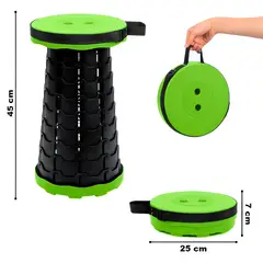 GENERICO - Banco Portátil Plegable Graduable Retráctil Plástico verde Taburete Circular Grande