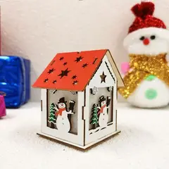 GENERICO - Adorno Casa Madera LED Muñeco Nieve y Árbol