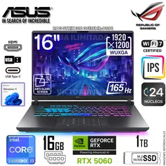 ASUS - Laptop Gamer ROG STRIX G16 Intel Core i9-14900HX Geforce RTX5060 16GB RAM 1TB SSD 16 WUXGA G615JMR-DS94