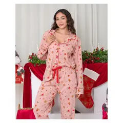 SOÑALIERE - Pijama Mujer Navidad Rosa Manga Larga