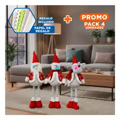 GENERICO - Pack4 Peluche Navideño en Set 50cm Rojo Y+Papel de Regalo
