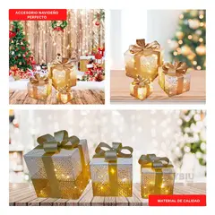 ANIMALIA - Caja de Regalo con Detalle Nevado con Luces en Dorado Blanco