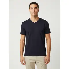 GENERICO - Polo Hombre 100% Algodón Manga Corta Azul Cuello V