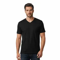 GENERICO - Polo 100% Algodón Manga Corta Hombre Negro Cuello V