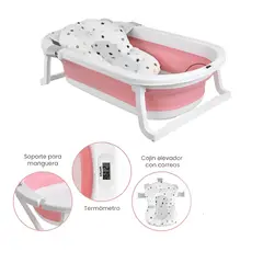 GENERICO - Tina de Baño Bebe con Termometro y Cogin Ergonomico Rosada