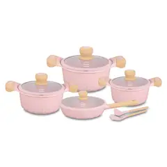 VALESKA - Juego de Ollas de Roca Volcánica VL-LILY8 Rosa