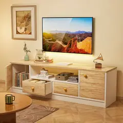ROHE - Mesa de TV Color Roble (140-218)x40x30 cm 2 Cajones Deslizantes