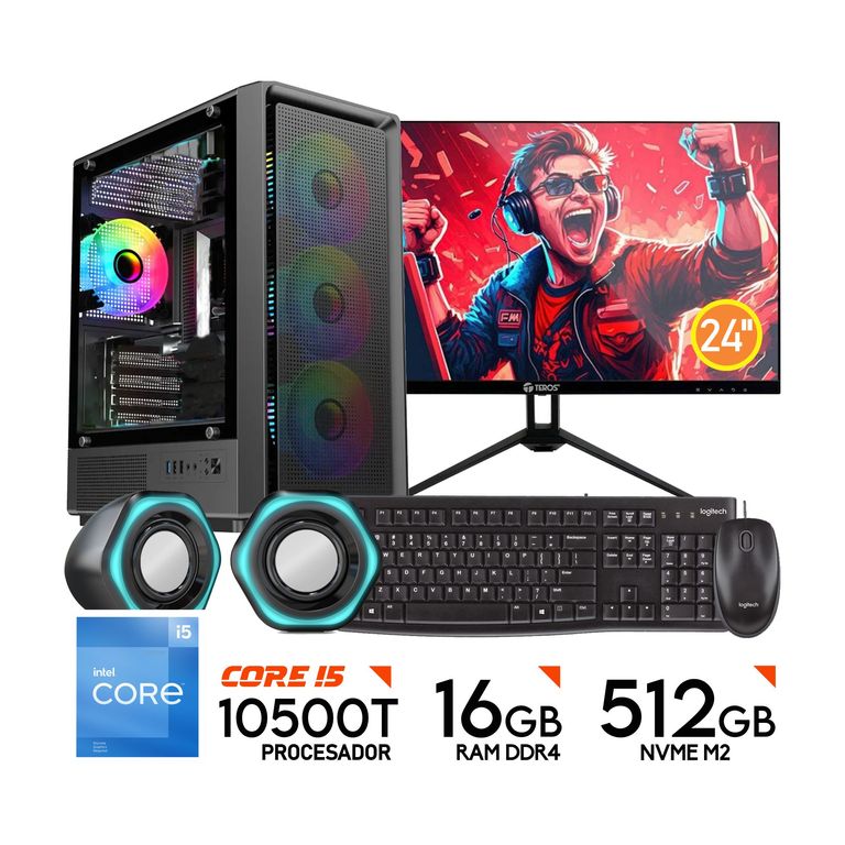 PC COMPUTADORA CORE I5 10500T 10GEN RAM 16GB SSD 512GB MONITOR 24”