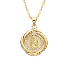 SANTORAL - Dije Virgen de Guadalupe con Brillos Dorada - Acero