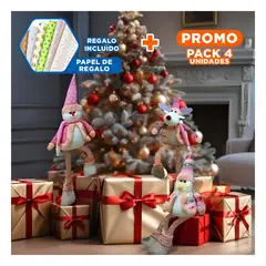 GENERICO - Pack4 Peluche Navideño en Set 50cm Rosado Y+Papel de Regalo