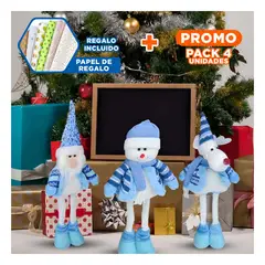 GENERICO - Pack4 Peluche Navideño en Set 50cm Celes Y+Papel de Regalo