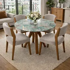 NOEL - Mesa de Comedor de Mármol Esmeralda Redonda 100cm Deco
