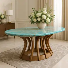 NOEL - Mesa de Comedor Circular de Mármol Esmeralda Redonda 90cm Deco