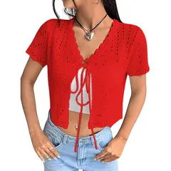 GENERICO - Sueter mujer abierto hilo G359-17 color rojo