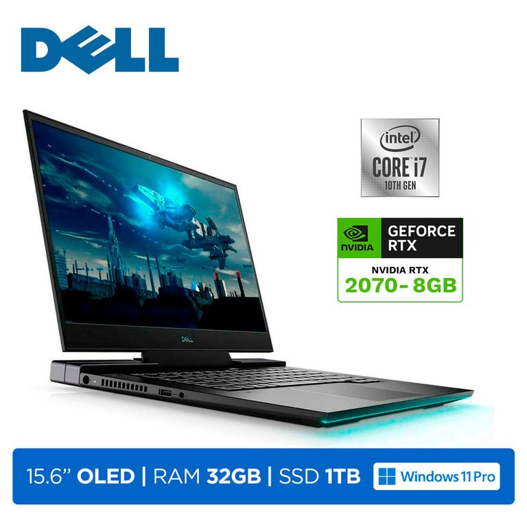 Laptop G7 15-7500 i7-10750H 32GB 1TB 8GB RTX 2070 Max-Q OLED 156 4K Windows 11 Pro Black