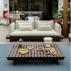 DMUEBLES - Mesita Centro Terraza Jardín Atom - Marrón