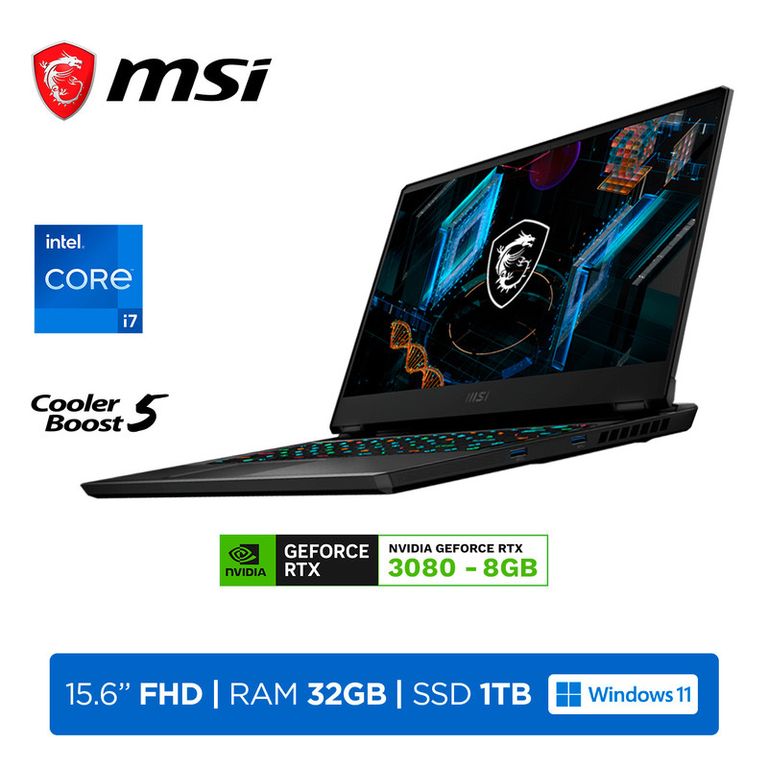 Laptop GP66 Leopard i7-11800H 32GB 1TB 8GB RTX 3080 156 FHD a 240Hz Windows 11 Home Black