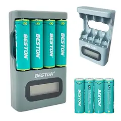 BESTON - Pilas AA Litio x4 Recargable + Cargador Pilas Usb Litio Inteligente